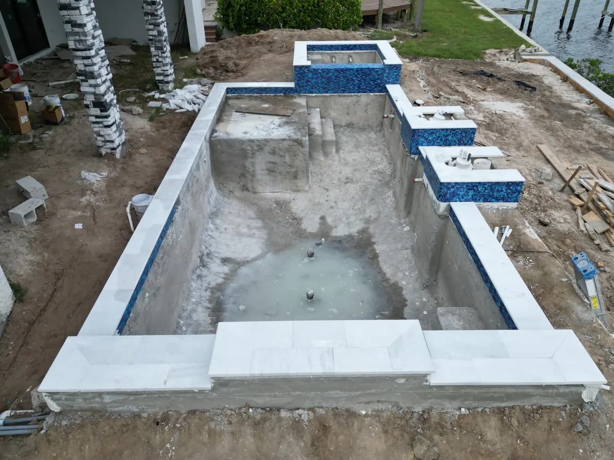 Pool shell under construction, aerial view